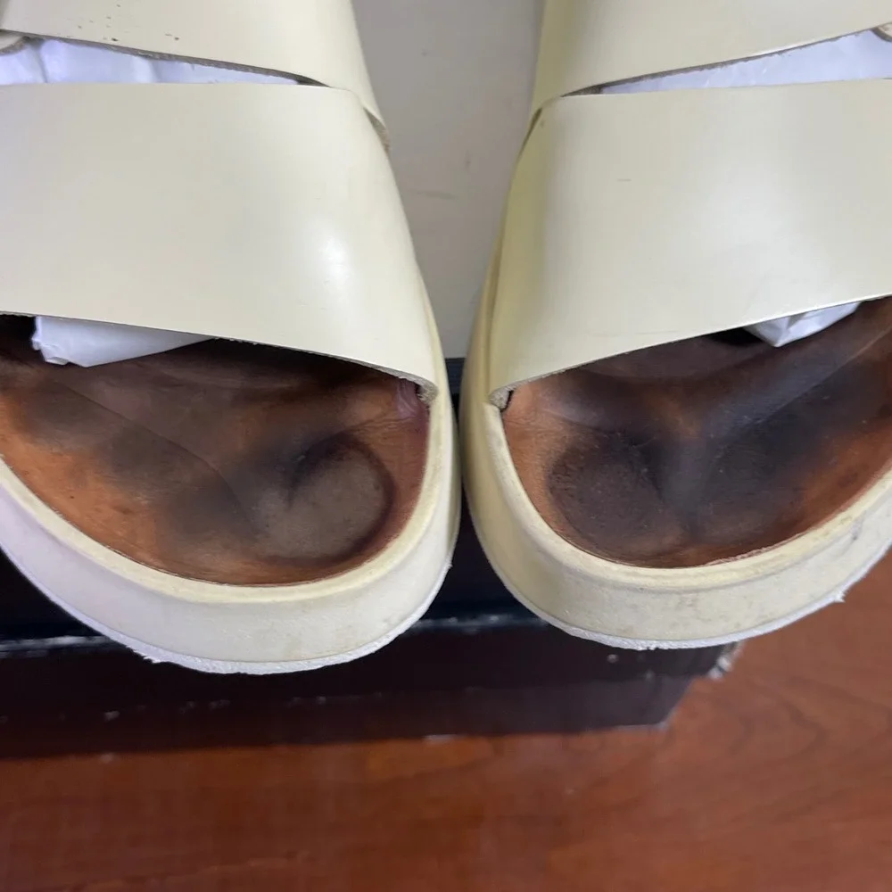 Birkenstock Papillio Almina Platform Sandal‎ Ecru Ivory Leather Women 40 EU/9 US